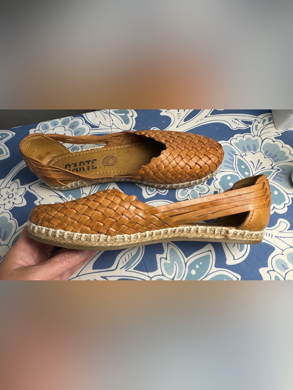 D’Arte Huaraches Leather Espadrille Flats Woven Tan Handmade Mexico Size 11 - Picture 9 of 11